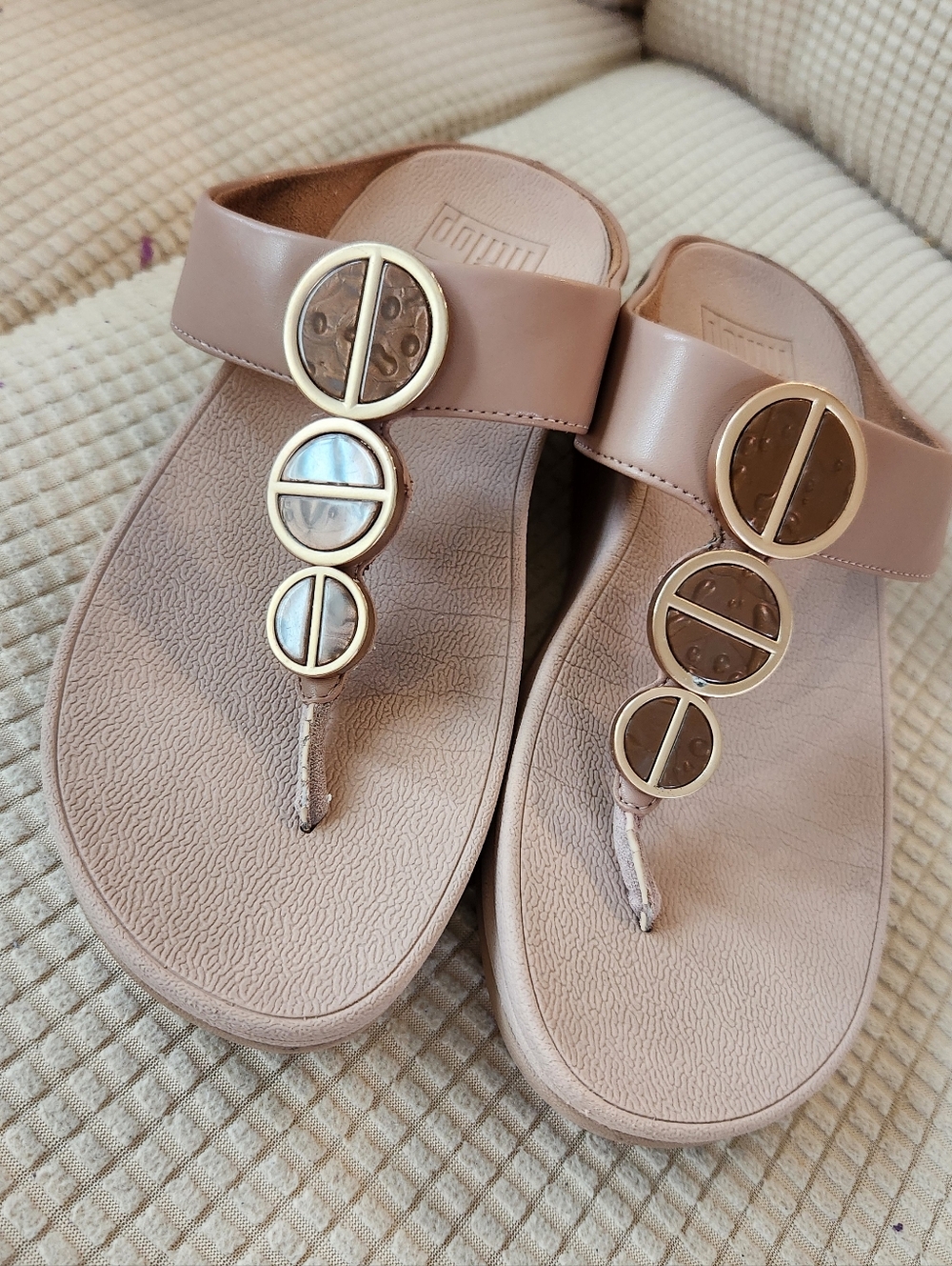 FitFlop BEIGE Thong Sandals with Gold Circle Accents - Picture 8 of 8